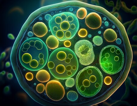 plant cells with visible chloroplasts under microscope