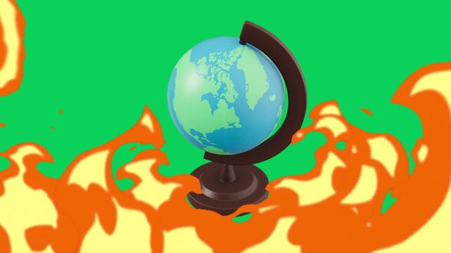 green screen 3d globe fire flams 