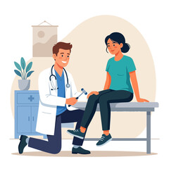 Fototapeta premium Doctor Performing Reflex Test on Patient Knee with Reflex Hammer - Modern Flat Vector Illustration