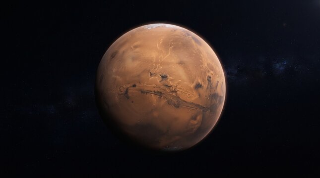 A realistic view of the planet mars floating in the dark void of deep outer space