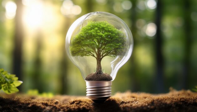 eco innovation a radiant tree flourishes within a light bulb symbolizing the symbiotic relationship between nature and innovation representing eco friendly ideas