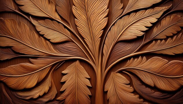 detailed oak wood texture sculpted art leafs for furniture textures with details tile format repetitive pattern generative ai