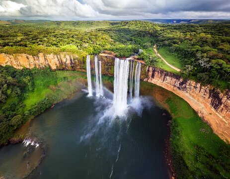 longa exposicao da cascata do caracol em canela rs linda vista aerea