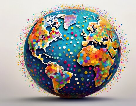 abstract earth globe made of colorful polka dots representing global population day on a clean white background