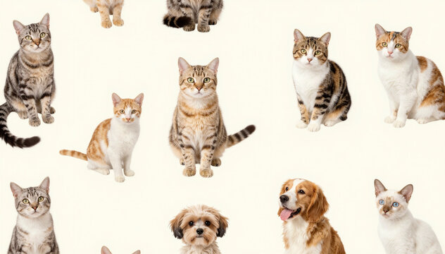 Many domestic pets creating seamless animal pattern