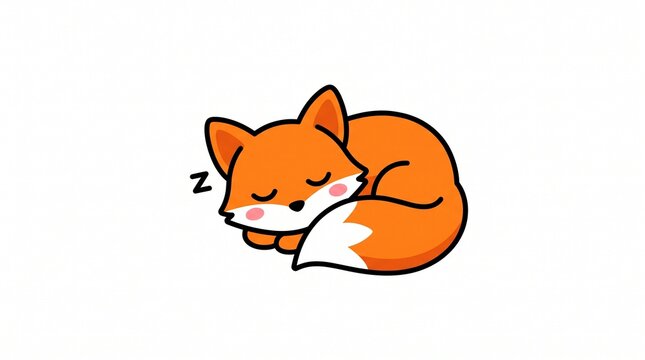 Sleeping orange fox character with cute blushing cheeks and closed eyes depicted in a flat vector art style on white background