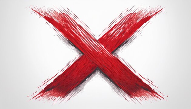 red x mark drawing symbolizing denial cancellation error stop forbidden and wrong sign on white background