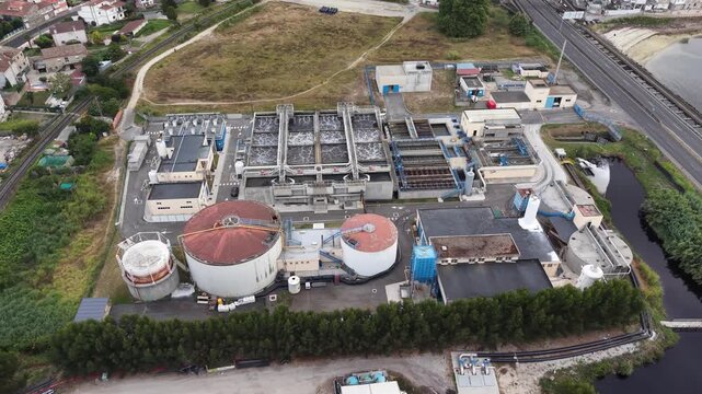 Top aerial view of ENCE factory and industrial facilities