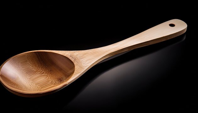 a simple light colored wooden spoon isolated on a black background