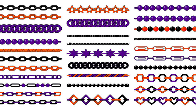 Collection of decorative halloween chains and borders featuring various shapes isolated on transparent background