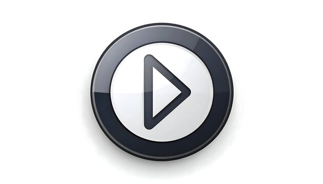 Black circular play button icon on white background.