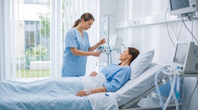Nurse providing care to patient in hospital room for World Hepatitis Day  