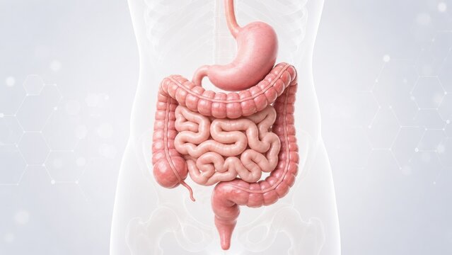 Detailed 3D illustration of the human digestive system and stomach