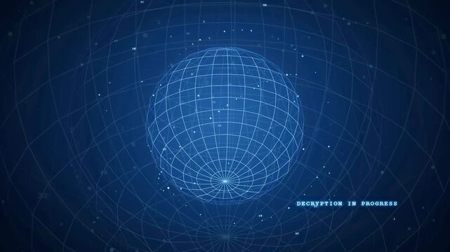 Digital holographic globe with glowing network lines and data points on dark blue background