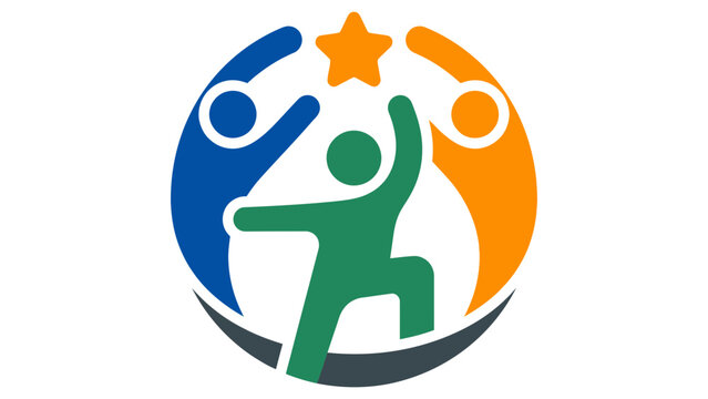 Colorful logo design with people supporting a star symbolizing teamwork achievement