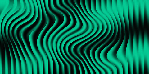 Fototapeta premium Abstract background, with vertical teal, lines showing a, pronounced wave distortion, effect creating a, rhythmic pattern on, a dark black backdrop