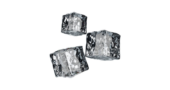 Ice cubes floating in midair for cold drinks in a transparent background