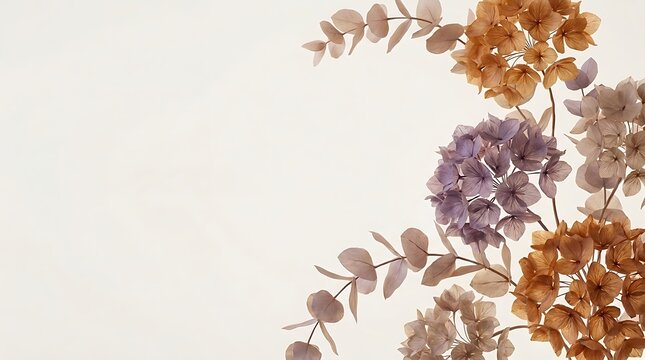 Papercraft floral composition featuring delicate hydrangea blossoms and eucalyptus leaves for elegant wedding stationery designs