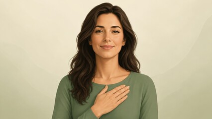 Fototapeta premium Woman with hand on chest expressing gratitude and sincerity