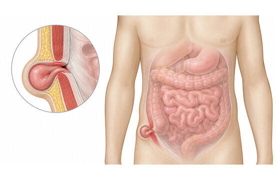 Abdominal Wall Hernia With Magnified Intestinal Protrusion Through Muscle Defect