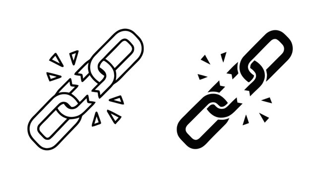 Vector illustration of broken chain link icon set, vector illustration on a transparent background