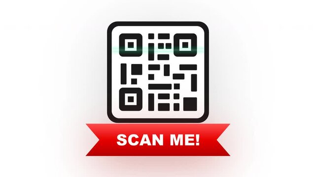 Qr code with red scan me banner scanning with green laser on white background in clean minimalist style for retail marketing