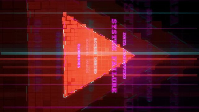 Abstract Digital System Failure Animation with Red Glitch Effects and Critical Error Warning Text