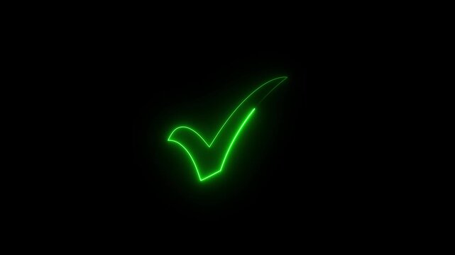 Check mark icon neon . check mark animation motion. Animated tick mark icon animated on a black background.4k video
