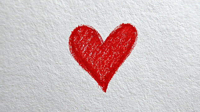 Red heart illustration drawn with colored pencil on textured white paper, showcasing a simple yet vibrant design suitable for various creative projects