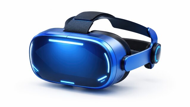 Sleek blue virtual reality headset with futuristic glowing accents