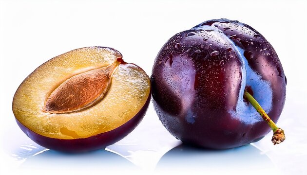 plum sliced plum plum half stone fruit fruit seed pit wet