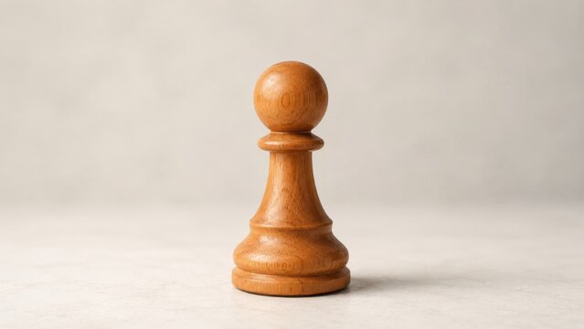 Single wooden pawn standing alone on a light textured surface