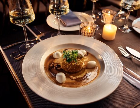 luxury travel concept featuring fine dining in an exclusive fancy restaurant with exquisite cuisine and great service