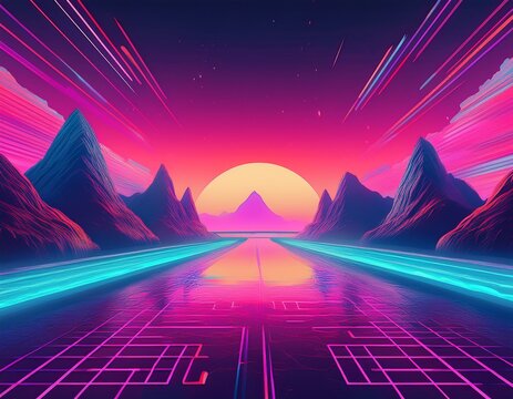 synthwave vaporwave retrowave retro futurism cyberpunk themed abstract holographic background