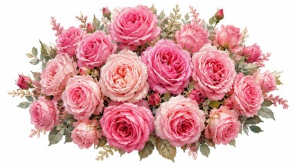 Naklejka premium Beautiful rich painterly illustration of a dense bouquet of pink roses
