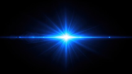 Naklejka premium Bright blue lens flare radiating light across a dark background