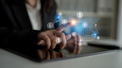 Fototapeta premium Global currency exchange enables seamless money transfer through currency, exchange, and global systems for decentralized international financial connection Latch
