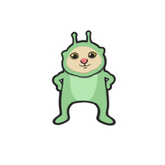 Fototapeta premium Green Alien Cat Meme Sticker Vector Cute Illustration Transparent Isolated 