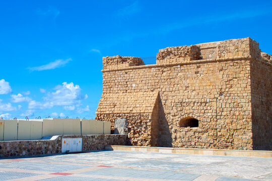 The medieval castle of Pahos at the port of the town on the island of Cyprus