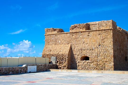 The medieval castle of Pahos at the port of the town on the island of Cyprus