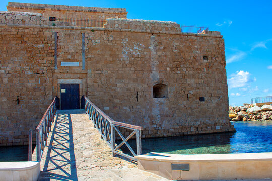 The medieval castle of Pahos at the port of the town on the island of Cyprus