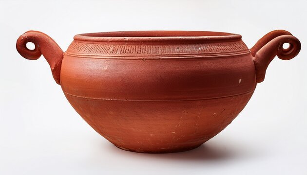ancient terracotta pot with handles rustic red ceramic amphora on white background