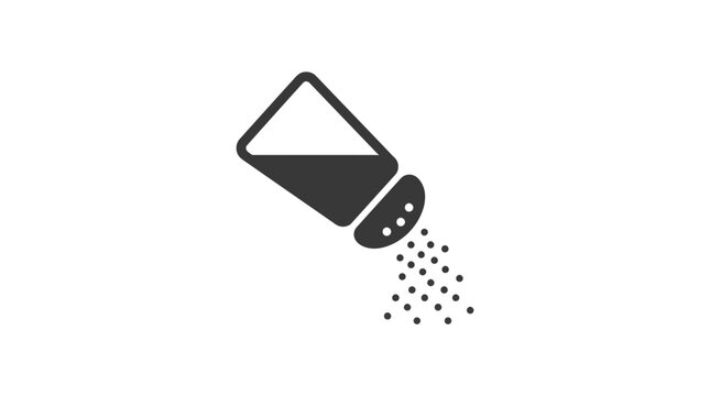 Simple black salt shaker icon pouring grains showing minimalist culinary graphic style on white background
