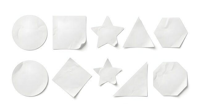 Paper stickers with different shapes including circle square star triangle and hexagon isolated on a white background