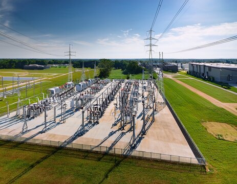 bird s eye perspective of power substation for data centers in ohio usa