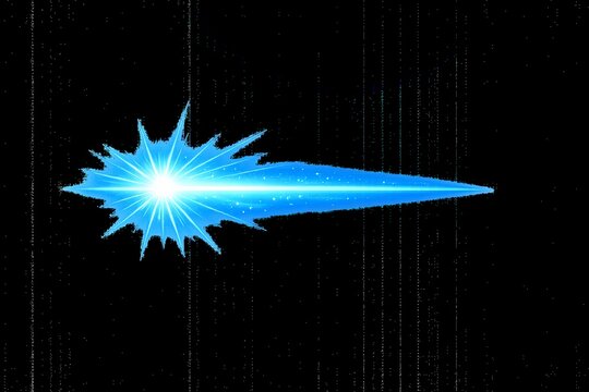 Bright blue shooting star streak with radiant burst against a black background