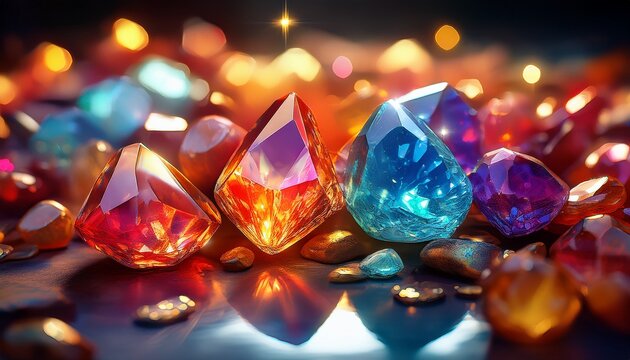 colorful gemstones shimmering with light reflections