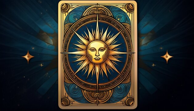 vintage style tarot card featuring a sun motif with retro engraving details fortune telling art esoteric design with copy space