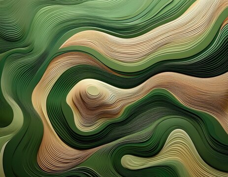 elegant topographic contours outdoor background displaying intricate layers and textures in natural green and earth tones