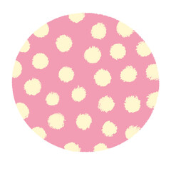 Pink circular frame featuring artistic hand drawn cream polka dots for playful graphic design © Aliza Art Studio